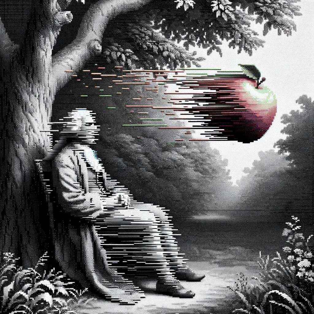 the discovery of gravity, pixel sorting glitch art